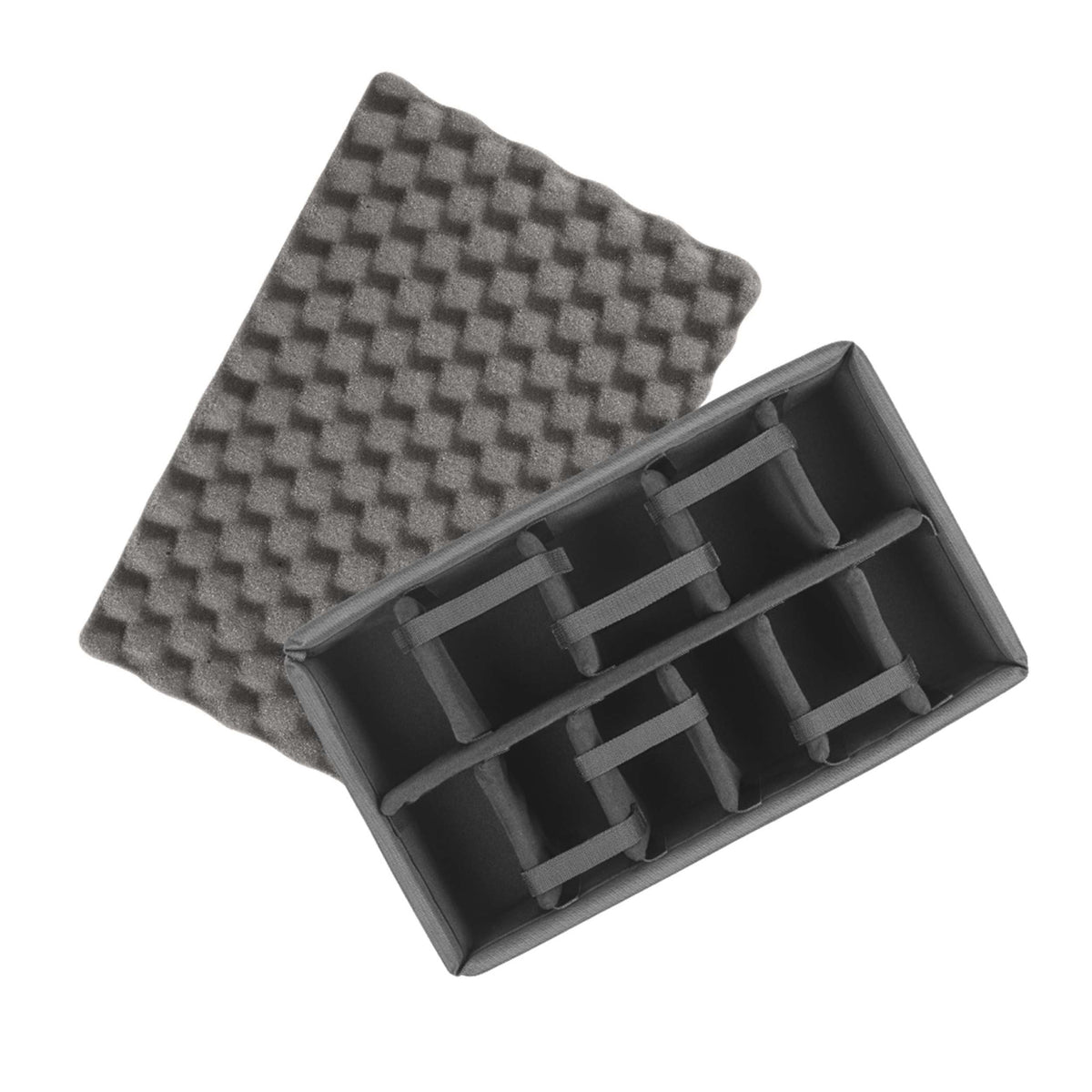 MAX520 padded divider insert with its convoluted lid foam sheet, grey dividers forming adjustable bays