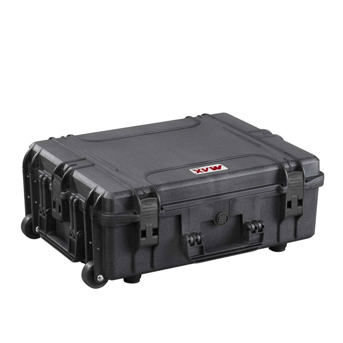 Panaro MAX540H190TR three-quarter view of the closed lid showing the two wheels and side handles at the trolley end