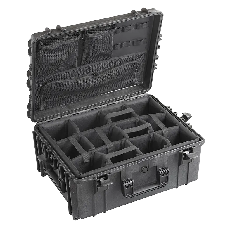 Panaro MAX540H245CAMORG waterproof case in black with Padded Dividers and Lid Organiser, closed front view showing latches and moulded shell