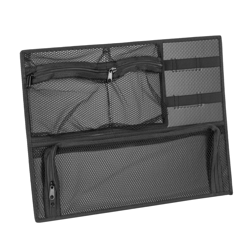 Panaro ORG540 lid organiser for the MAX540, black panel of zipped mesh pockets shown out of the case