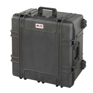 Panaro MAX615 black case closed, three-quarter view with the top carry handle, a side handle and the red MAX badge on the lid