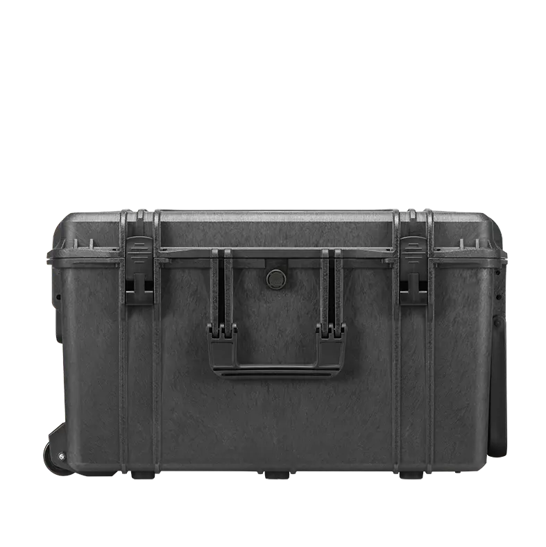 Panaro MAX615 waterproof case in black, closed front view showing latches and moulded shell