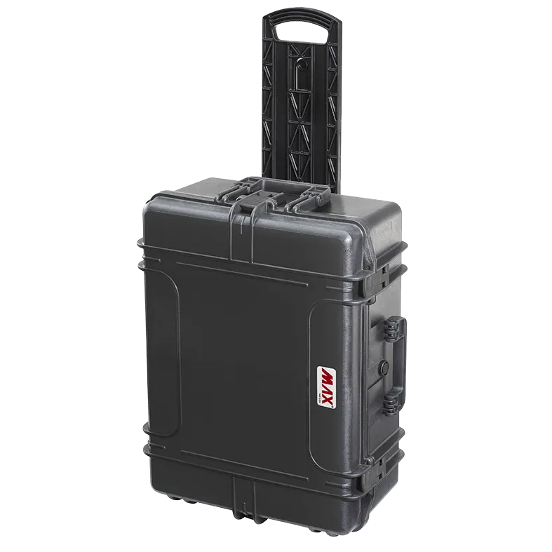 Panaro MAX620H250TR waterproof case in black with Trolley, closed front view showing latches and moulded shell
