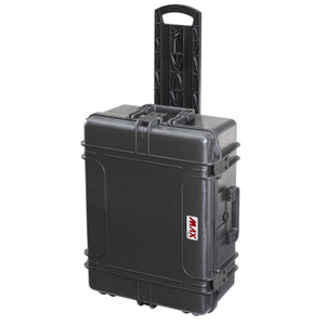 MAX620H250TR upright on its wheels with the telescopic trolley handle extended, MAX logo on the side