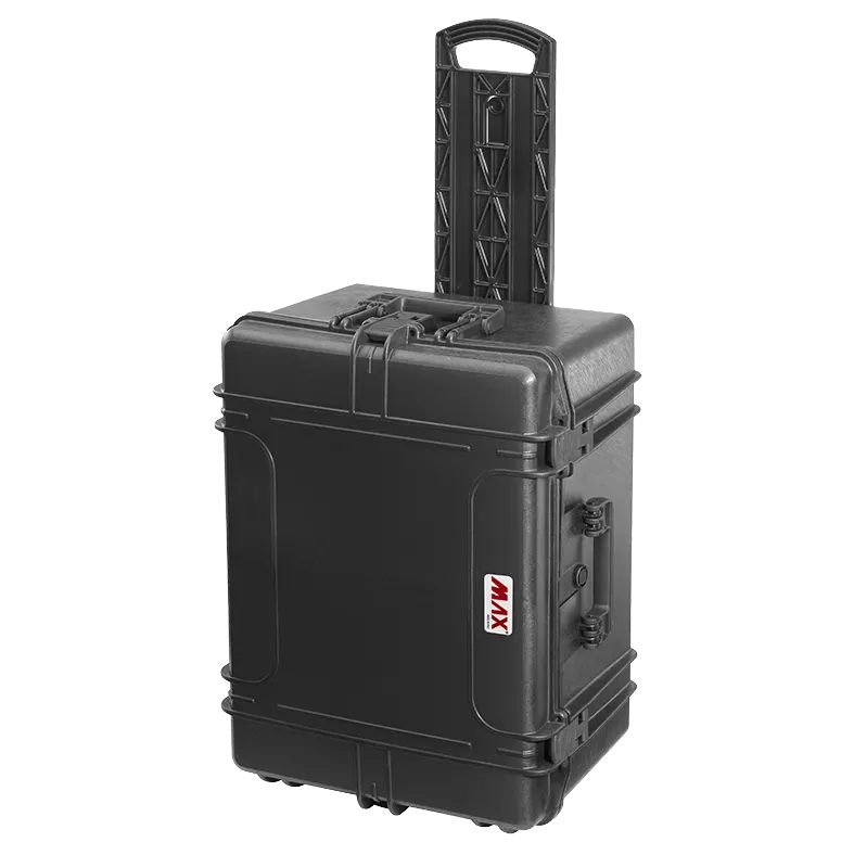 Panaro MAX620H340TR waterproof case in black with Trolley, closed front view showing latches and moulded shell