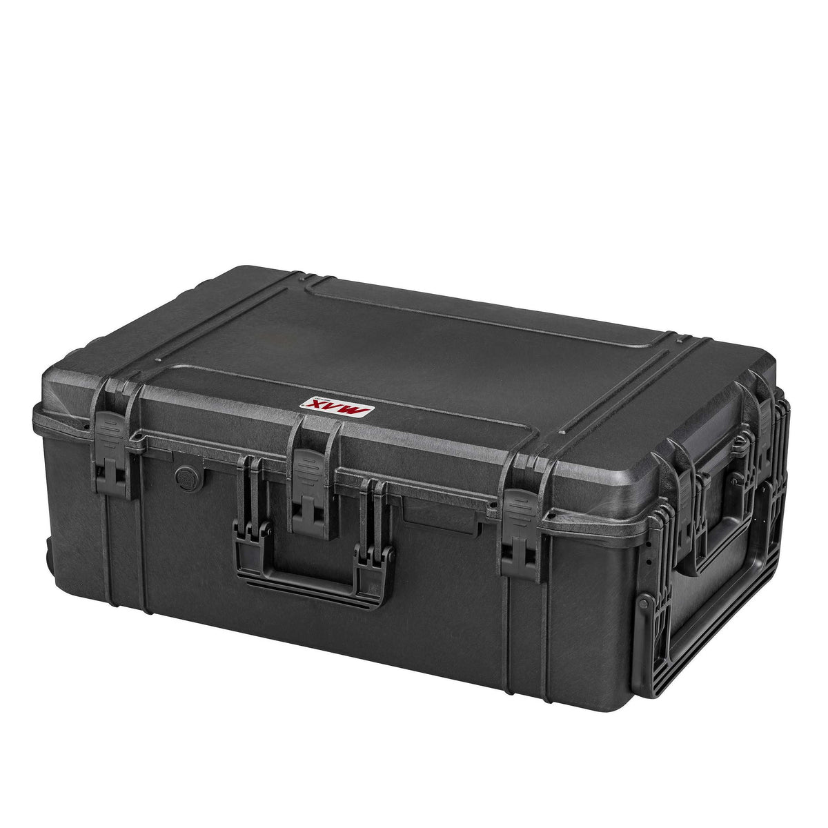 Panaro MAX750H280 closed at an angle showing the latches, side handle and wheels at one end