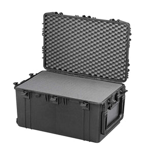 Panaro MAX750H400S black waterproof case open with five layers of grey cubed foam and convoluted foam in the lid