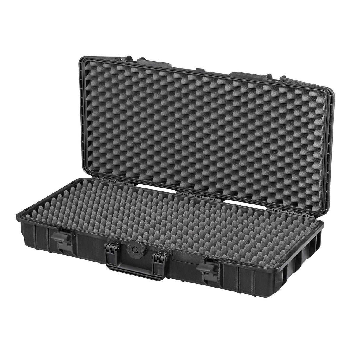 Panaro MAX800GPB long black waterproof case open with convoluted egg-crate foam in both the base and the lid
