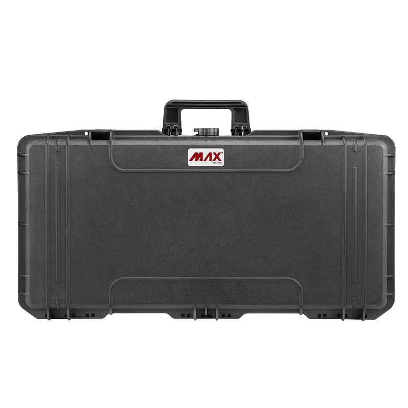 Panaro MAX800SAD waterproof case in black with Layered High Density Foam, closed front view showing latches and moulded shell