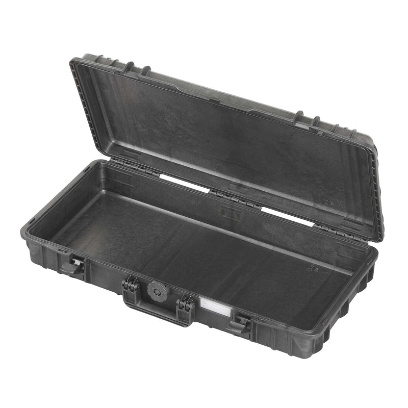 Panaro MAX800 open and empty, showing the shallow base and the lid raised on its hinge