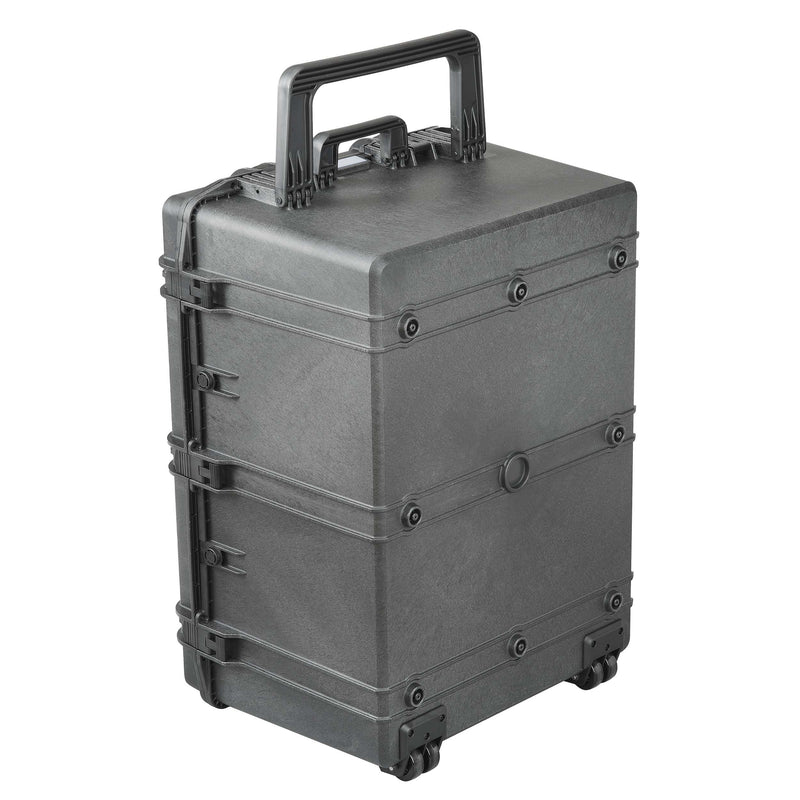 Panaro MAX820 stood on its wheels with the large fold down handle raised
