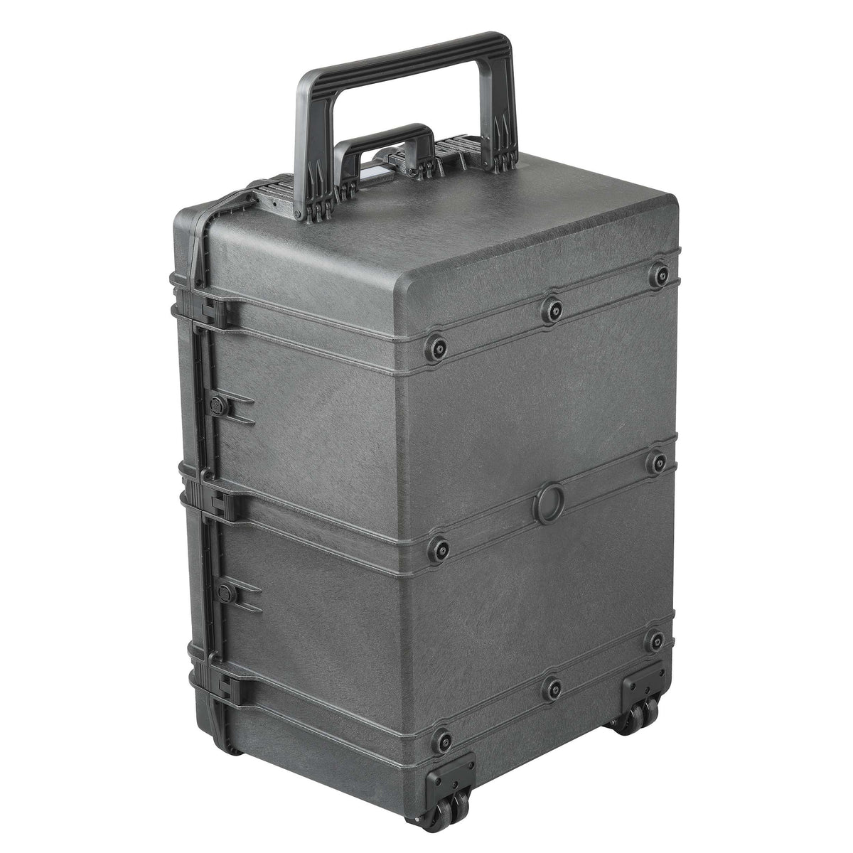 Panaro MAX820 stood on its wheels with the large fold down handle raised