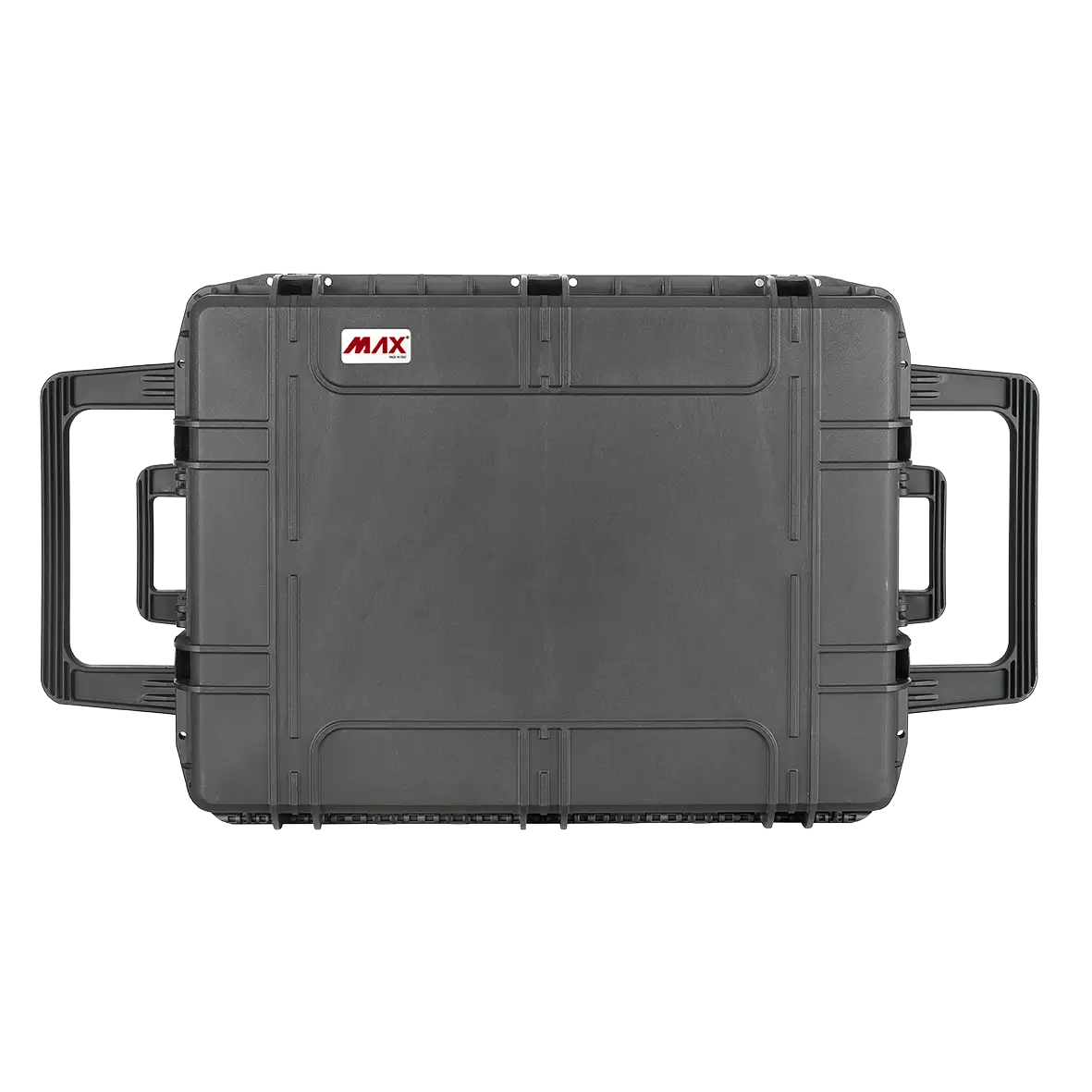 Panaro MAX820 waterproof case in black, closed front view showing latches and moulded shell
