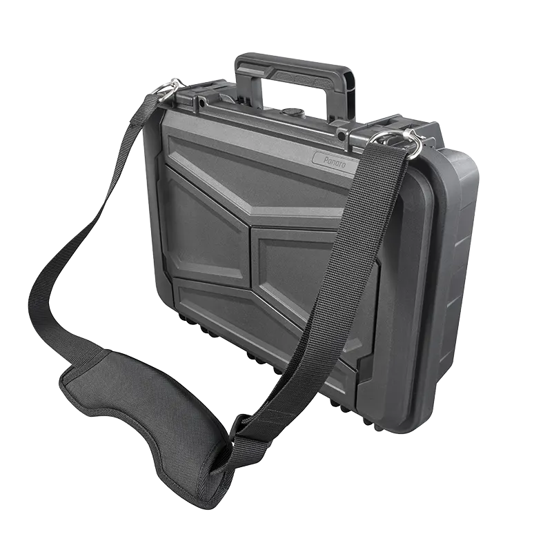 Deep EKO case standing upright with the Panaro TRAEKO strap fitted for shoulder carry