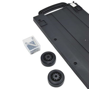 Panaro TROLLEY 520 kit: black moulded rear panel with handle opening, two wheels and a clear box of fixings