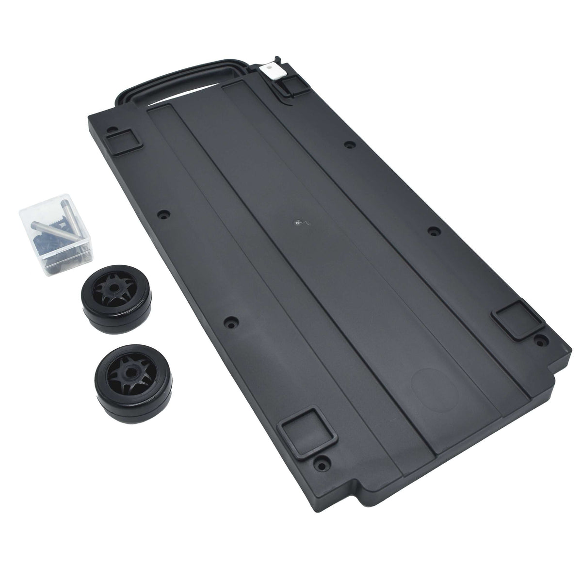 Full length of the Panaro MAX520 trolley panel with wheels and screw box laid beside it