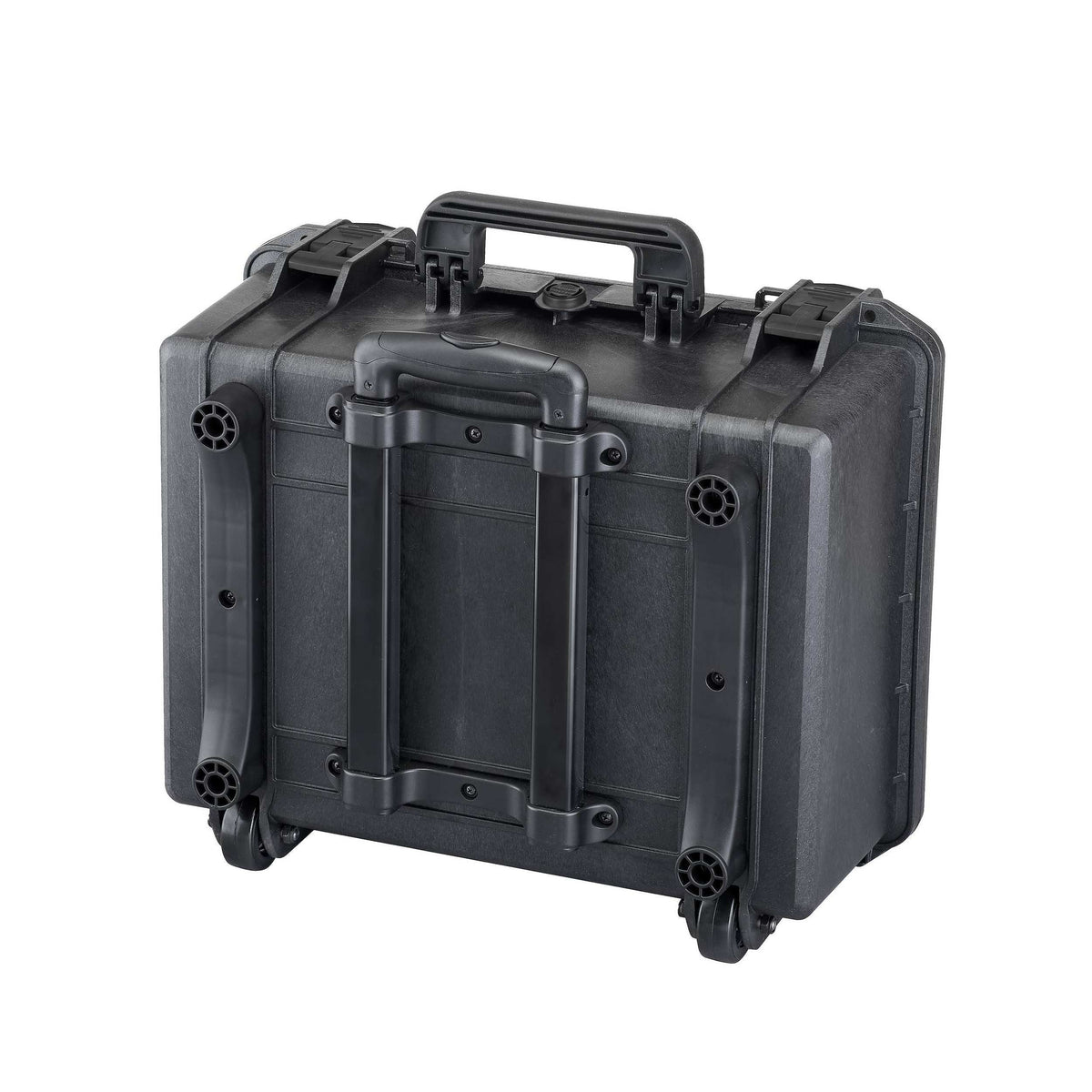 Back of a MAX465H220TR case showing the trolley rails and wheels fitted, case shown for reference only