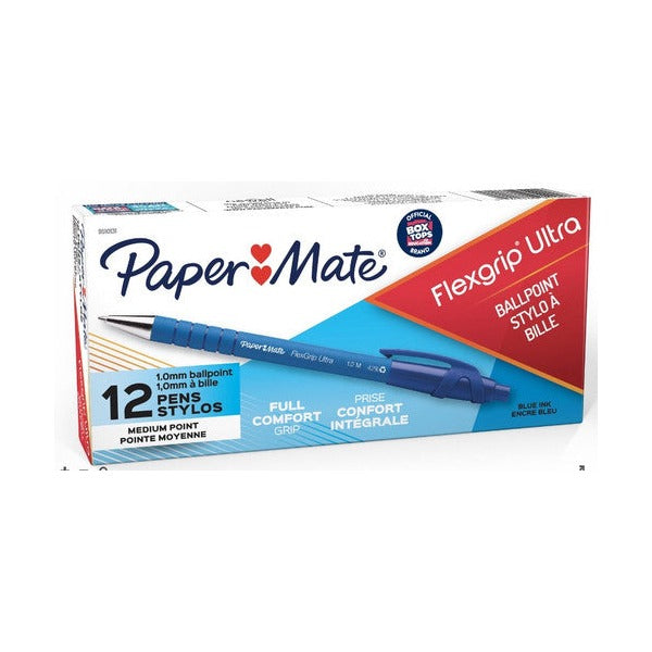 Papermate Flexgrip Ultra Retractable Ballpoint Pen Medium 1.0mm Blue Box of 12