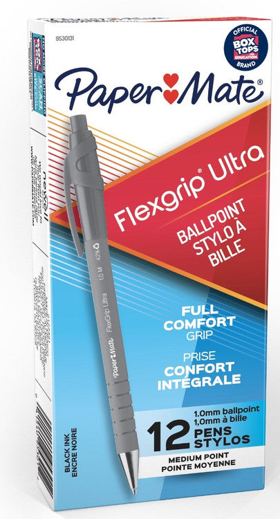 Papermate Flexgrip Ultra Retractable Ballpoint Pen Medium 1.0mm Black Box of 12