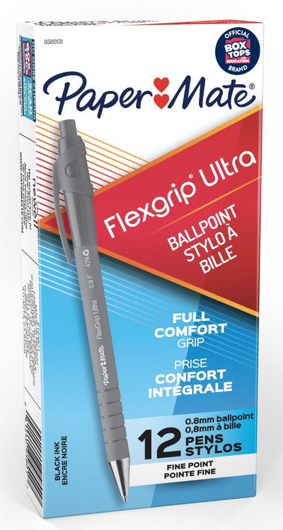 Papermate Flexgrip Ultra Retractable Ballpoint Pen Fine 0.8mm Black Box of 12