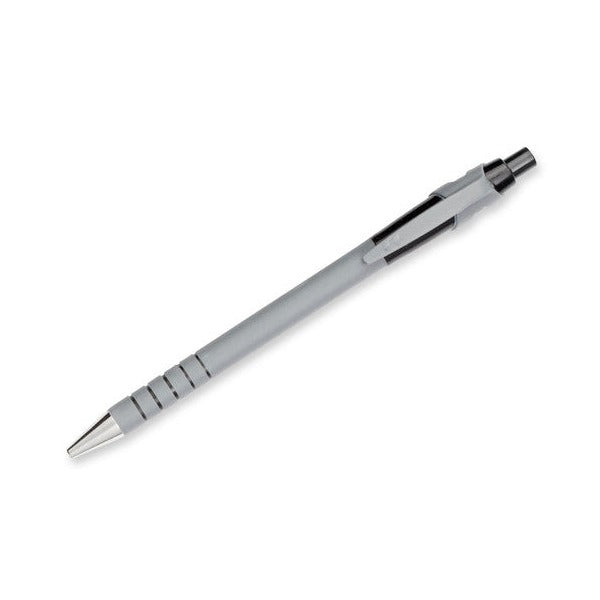 Single grey barrel Paper Mate Flexgrip Ultra 9580131 pen on a white background, angled diagonally, showing the ringed front grip, pocket clip and push button at the top