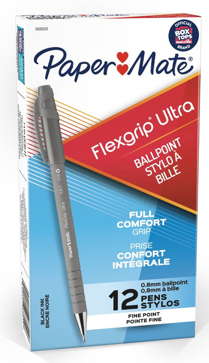 Papermate Flexgrip Ultra Ballpoint Pen Fine 0.8mm Black Box of 12