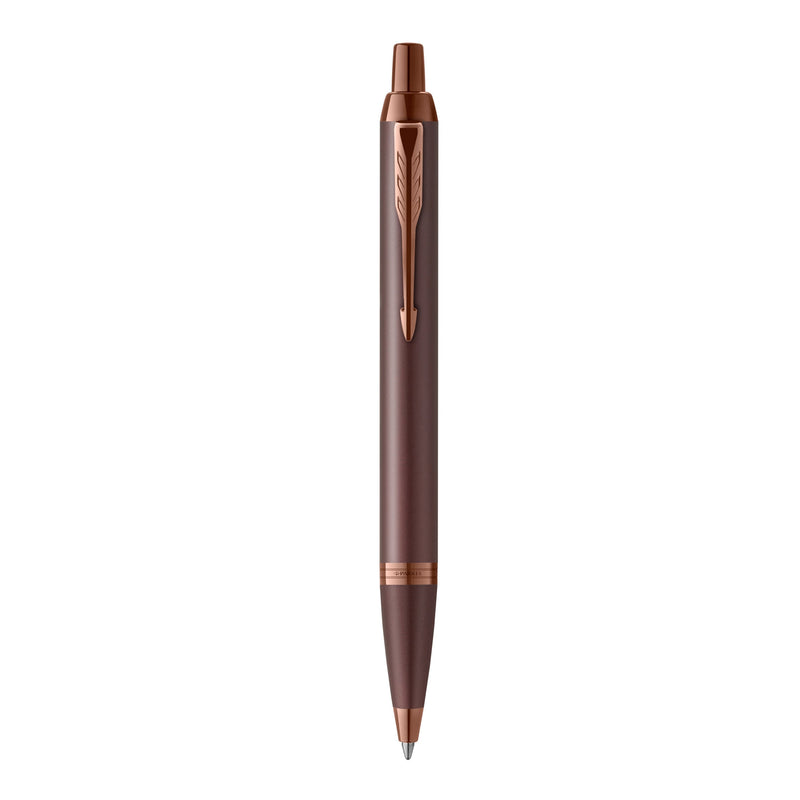 Parker IM Monochrome Burgundy Ballpoint Pen standing upright, one of the four finishes included in the CDU3 counter display kit