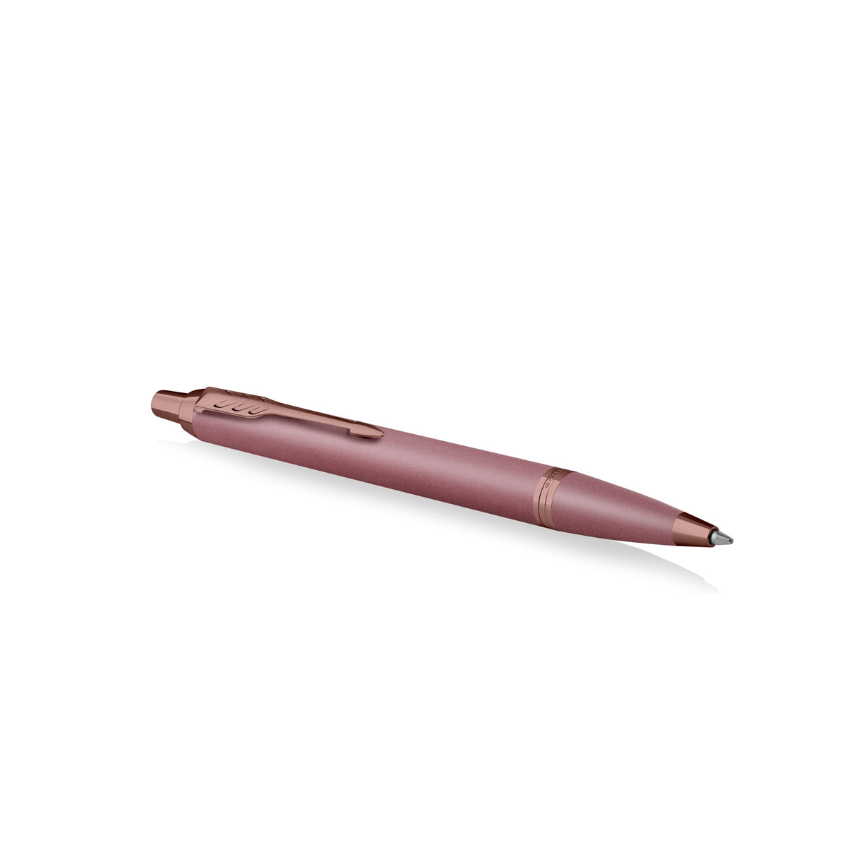Mauve IM Finishing Touch ballpoint lying at an angle with the clip on top and the warm bronze centre ring visible