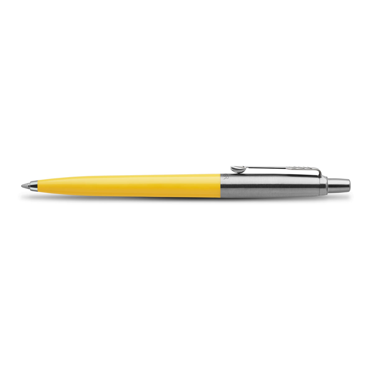 Yellow Jotter Original ballpoint lying flat in side view with the clip on top