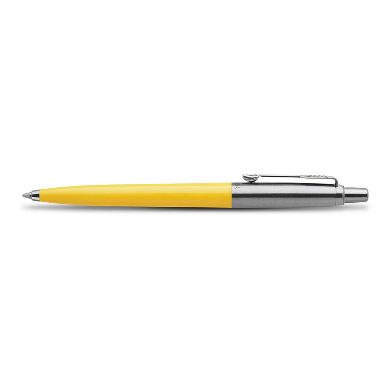 Yellow Jotter Original ballpoint lying flat in side view with the clip on top