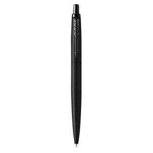 Parker Jotter XL Monochrome ballpoint in matte black with black clip and button, standing upright on white