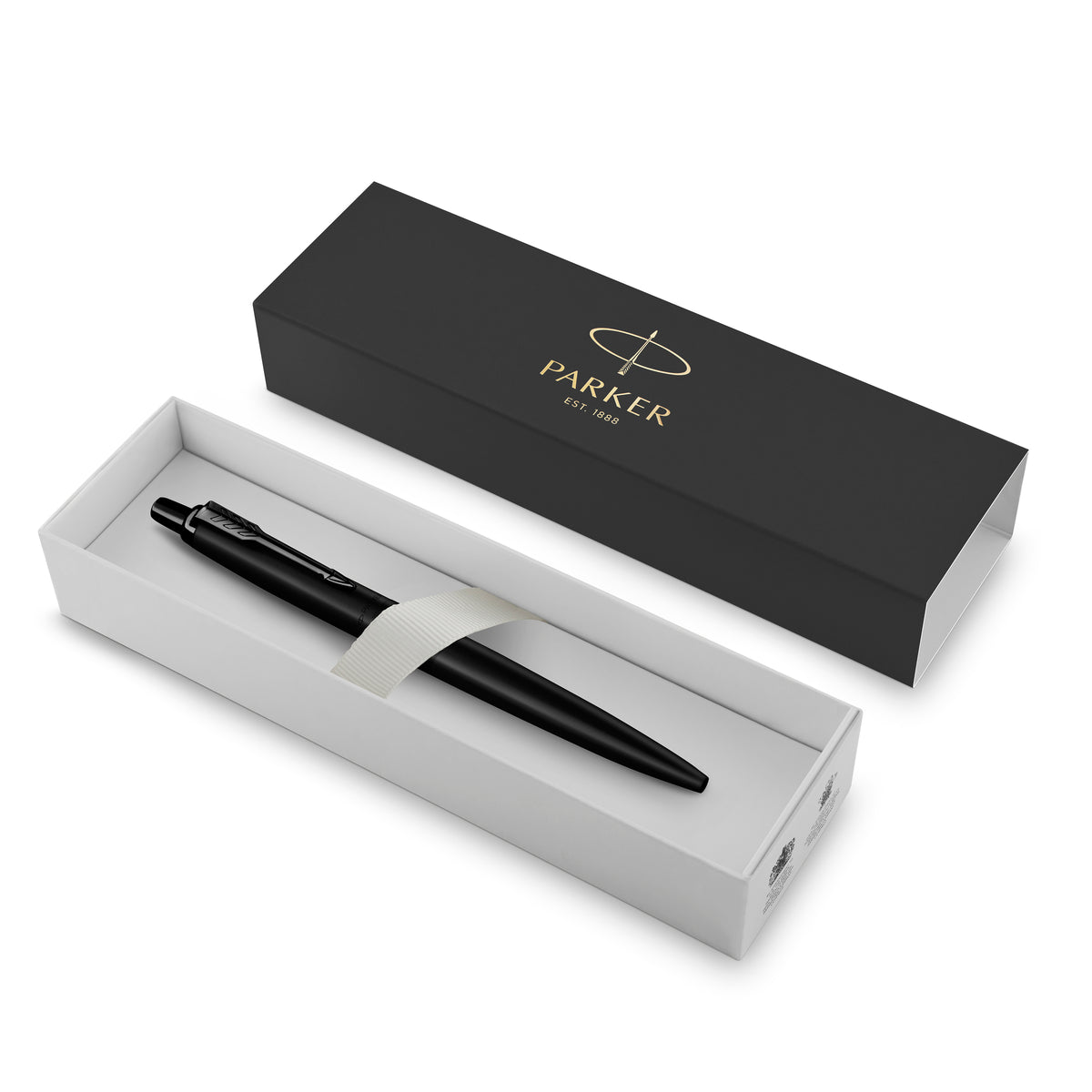 Black Monochrome Jotter XL in an open black Parker gift box with a white tray