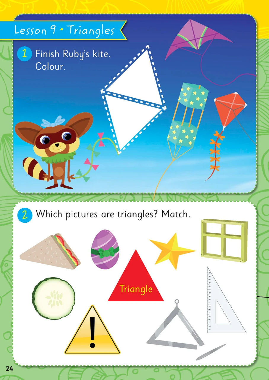 Sample page from ABC Mathseeds Activity Book 1 showing early maths activities for Level 1 Starting Out learners aged 3-5