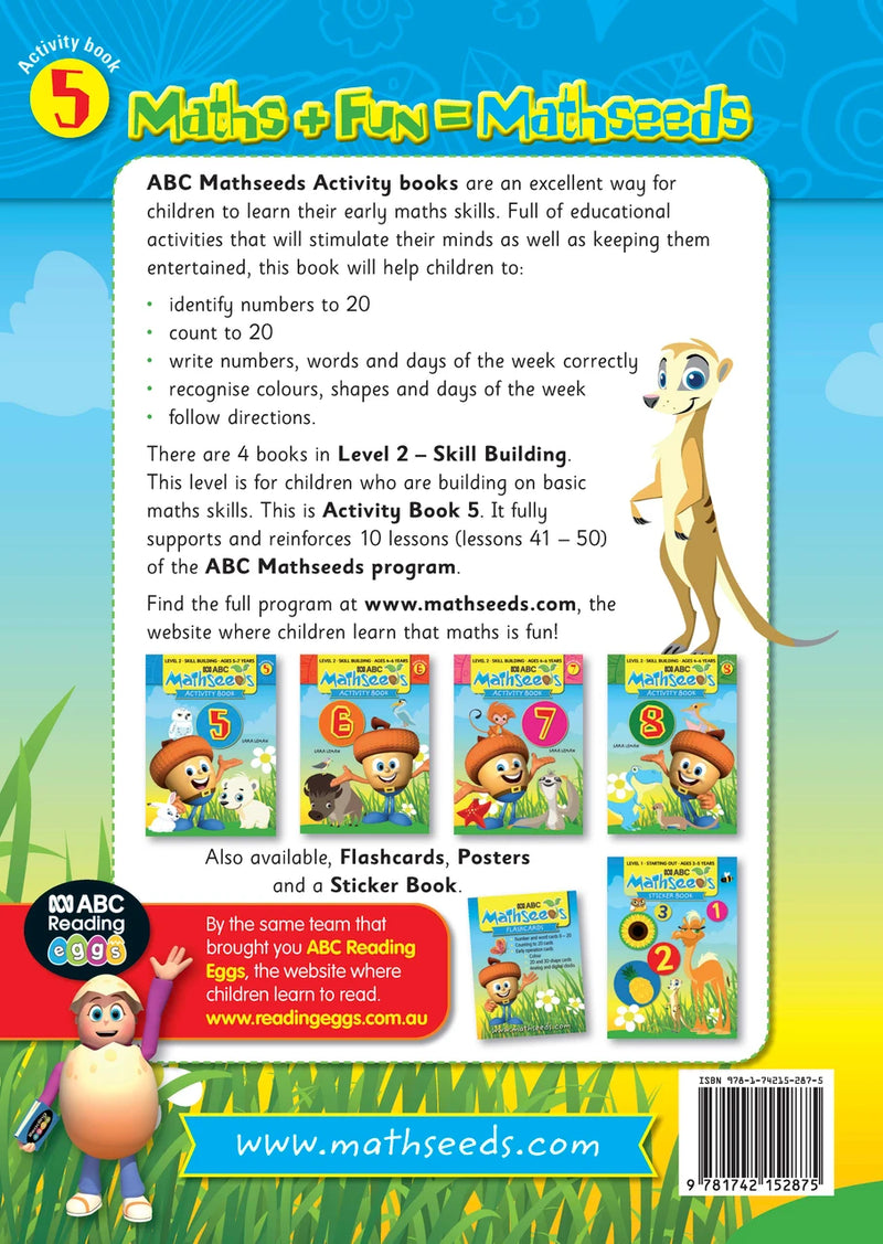 Sample page from ABC Mathseeds Activity Book 5 showing early maths activities for Level 2 Skill Building learners aged 4-6