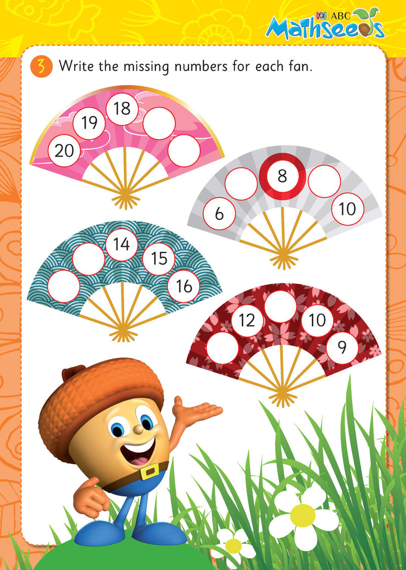 Sample page from ABC Mathseeds Activity Book 6 showing early maths activities for Level 2 Skill Building learners aged 4-6
