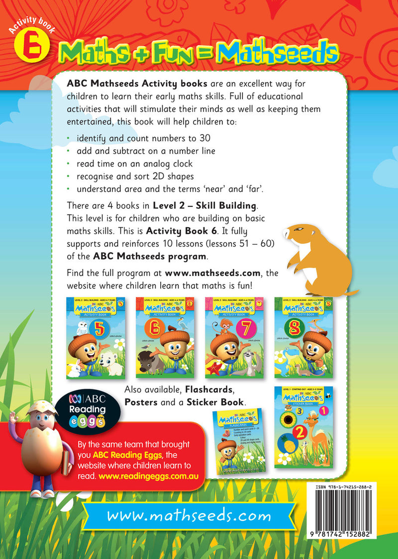 Sample page from ABC Mathseeds Activity Book 6 showing early maths activities for Level 2 Skill Building learners aged 4-6