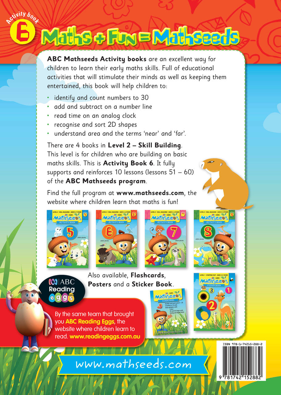 Sample page from ABC Mathseeds Activity Book 6 showing early maths activities for Level 2 Skill Building learners aged 4-6
