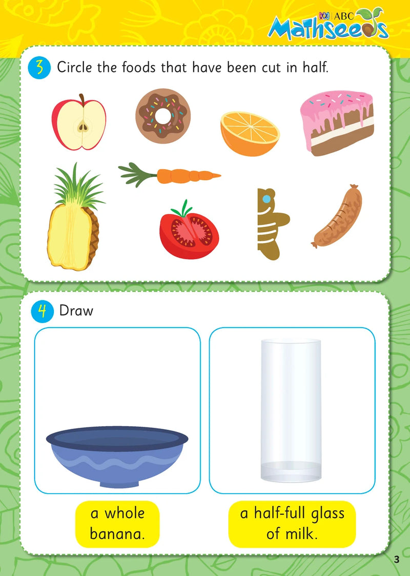 Sample page from ABC Mathseeds Activity Book 7 showing early maths activities for Level 2 Skill Building learners aged 4-6