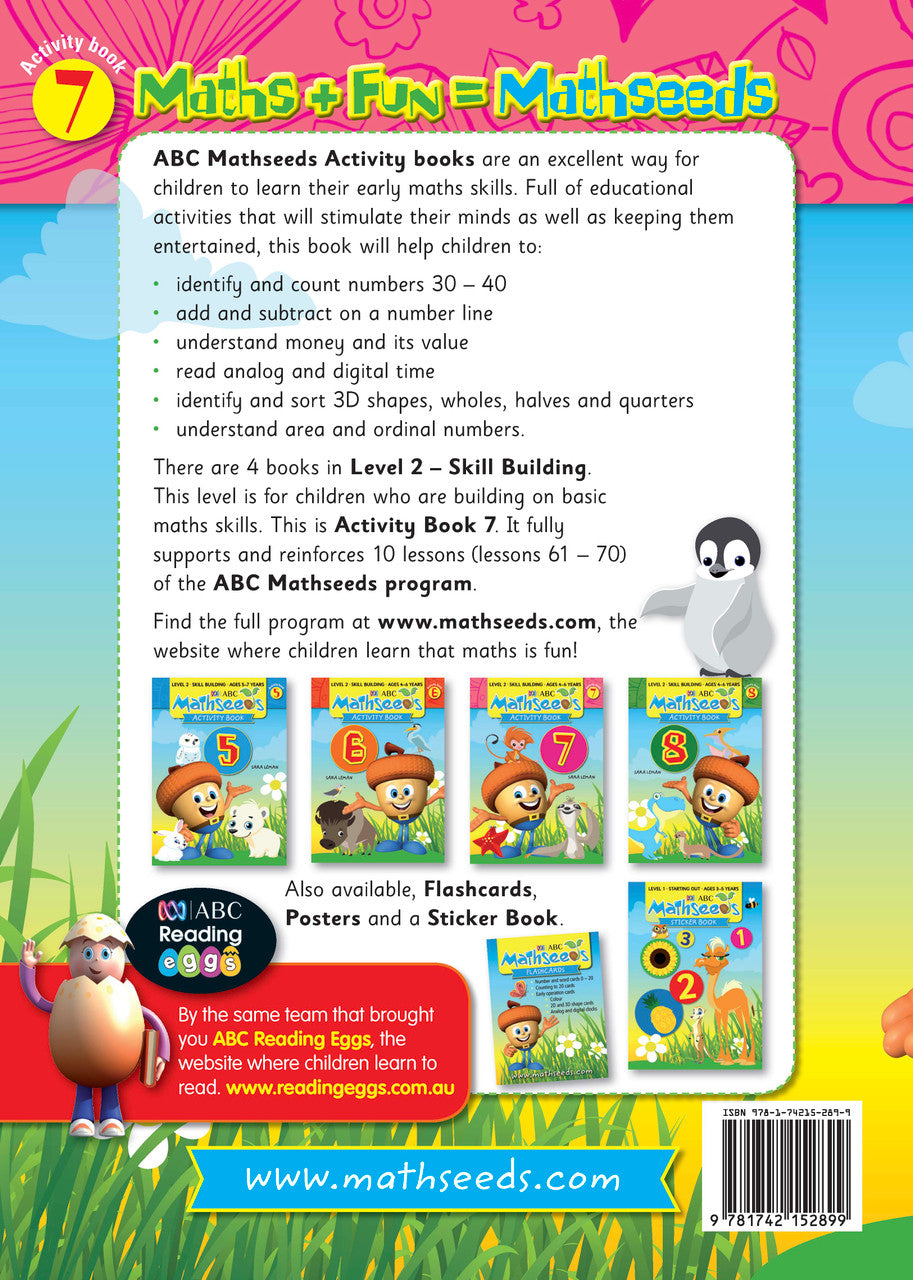 Sample page from ABC Mathseeds Activity Book 7 showing early maths activities for Level 2 Skill Building learners aged 4-6
