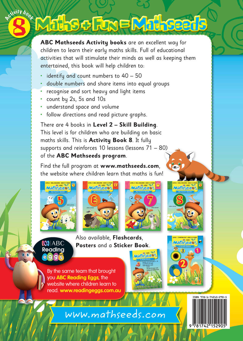 Sample page from ABC Mathseeds Activity Book 8 showing early maths activities for Level 2 Skill Building learners aged 4-6