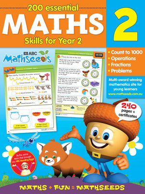Front cover of the ABC Mathseeds Maths Skills Year 2 workbook, showing the series branding and title