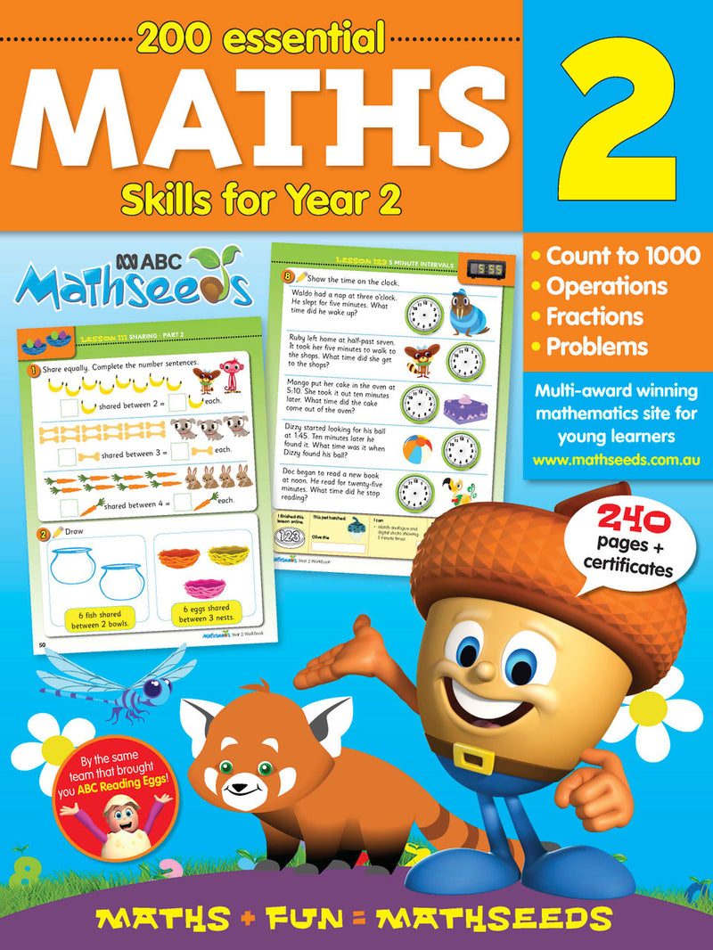 Front cover of the ABC Mathseeds Maths Skills Year 2 workbook, showing the series branding and title