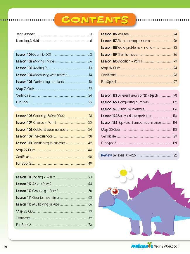 Example lesson worksheet from the ABC Mathseeds Maths Skills Year 2 workbook, showing full-colour lesson activities