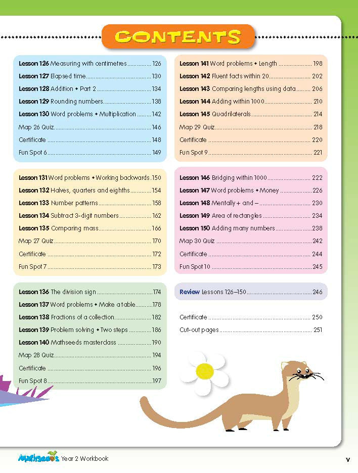 Inside page preview from the ABC Mathseeds Maths Skills Year 2 workbook, showing full-colour lesson activities