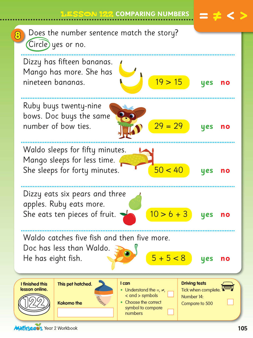 Sample interior page from the ABC Mathseeds Maths Skills Year 2 workbook, showing full-colour lesson activities