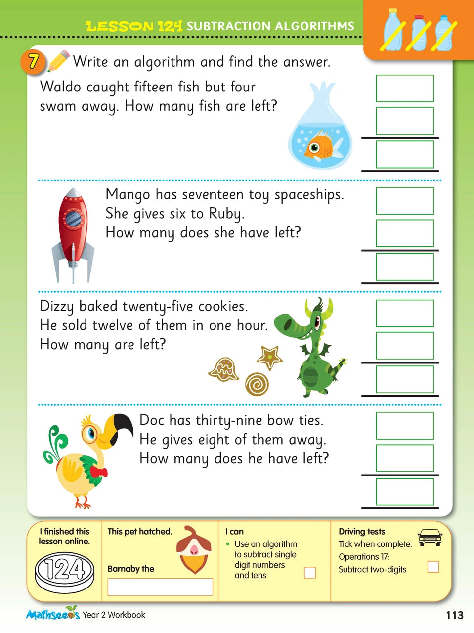 Inside page preview from the ABC Mathseeds Maths Skills Year 2 workbook, showing full-colour lesson activities