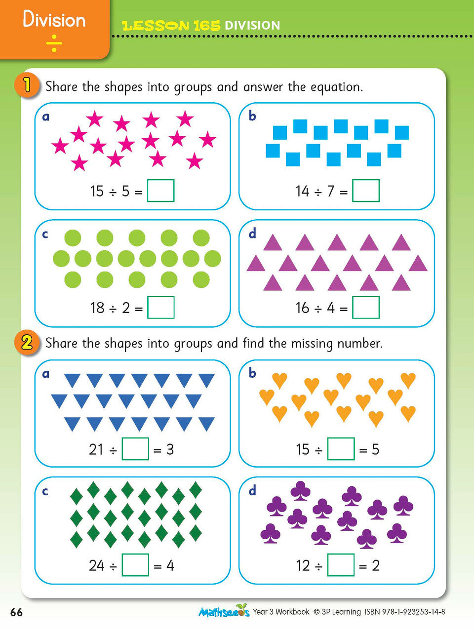 Sample practice page from the ABC Mathseeds Maths Skills Year 3 workbook, showing full-colour lesson activities