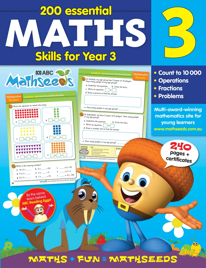 Front cover of the ABC Mathseeds Maths Skills Year 3 workbook, showing the series branding and title