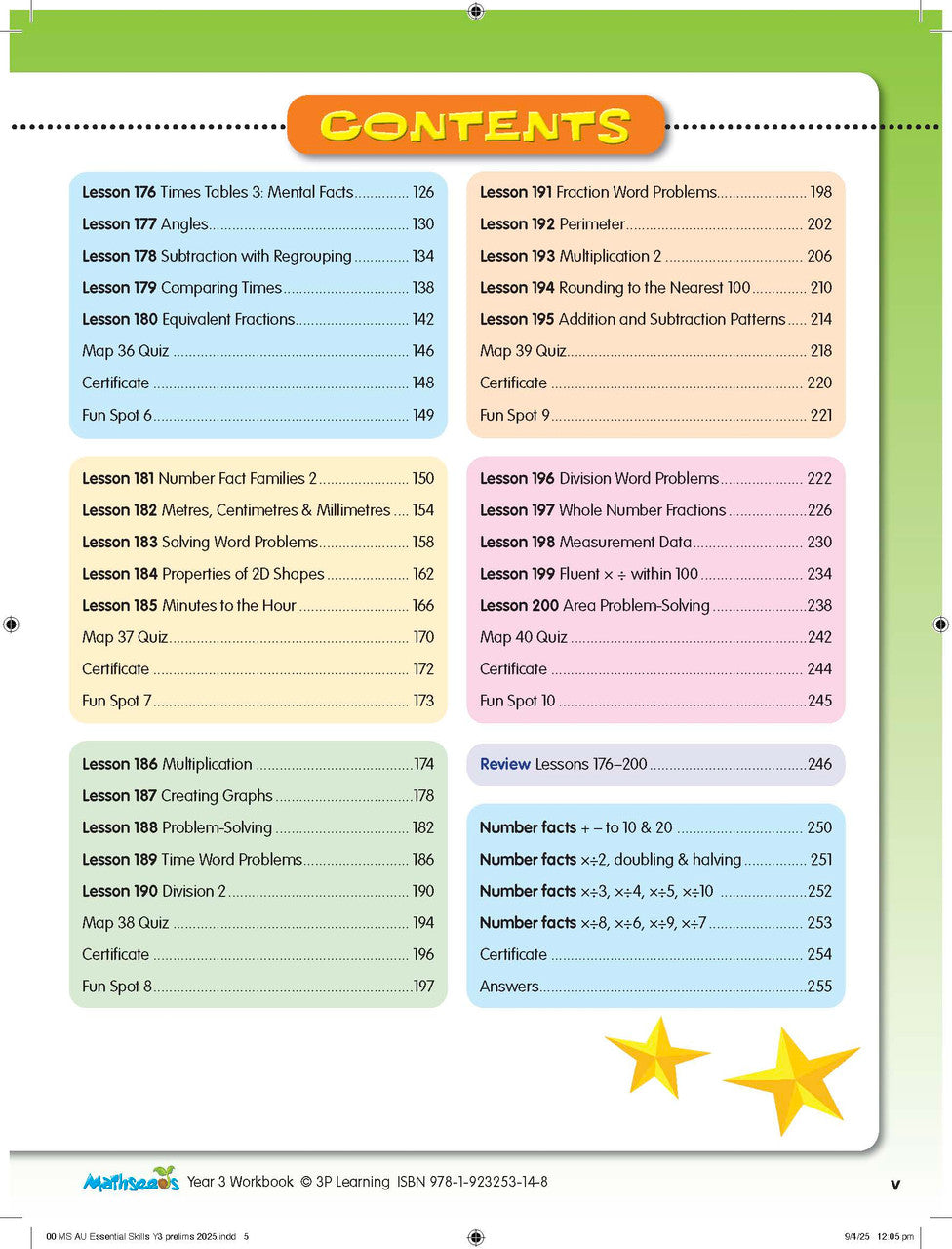 Inside page preview from the ABC Mathseeds Maths Skills Year 3 workbook, showing full-colour lesson activities