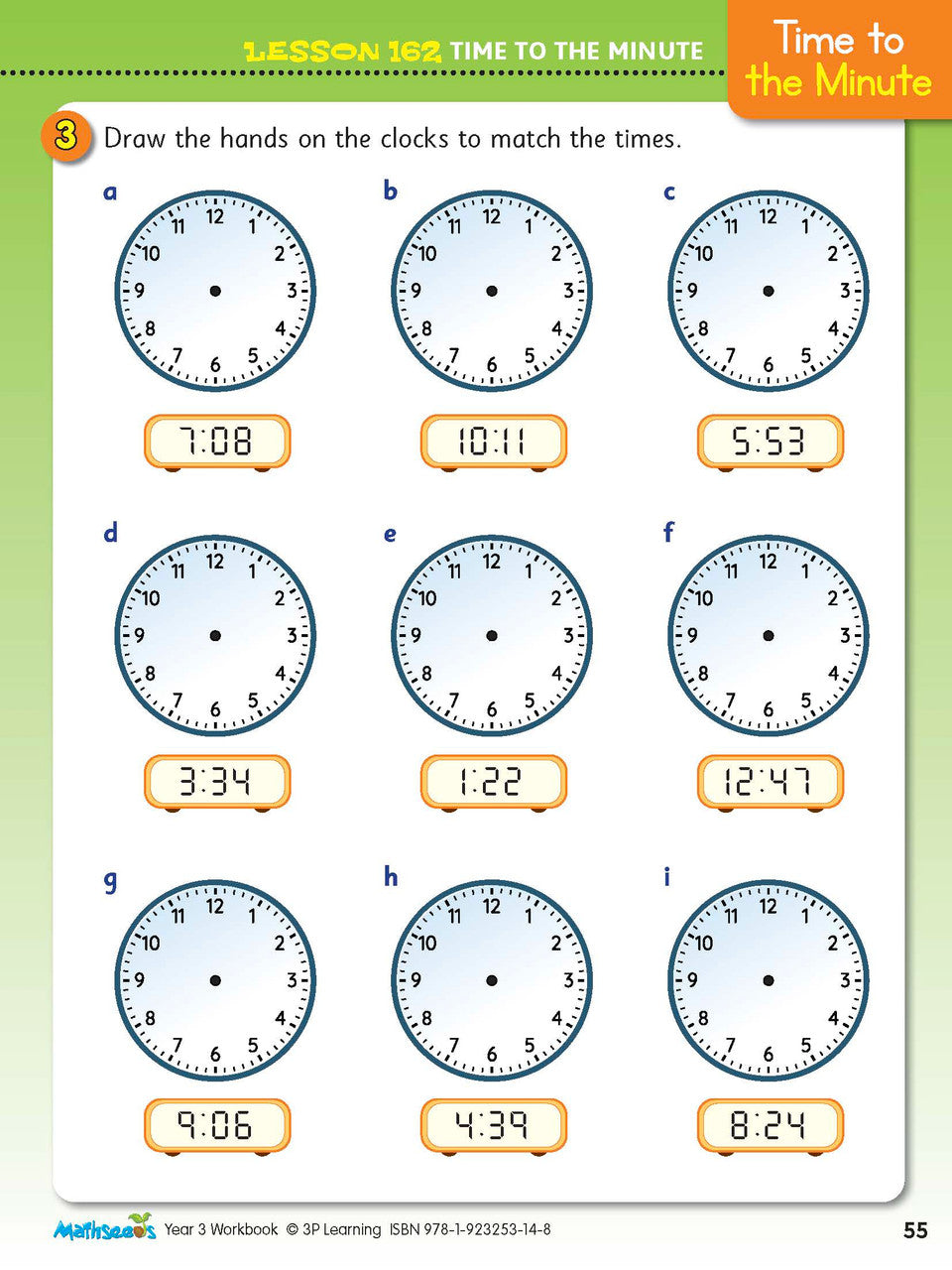 Example lesson worksheet from the ABC Mathseeds Maths Skills Year 3 workbook, showing full-colour lesson activities